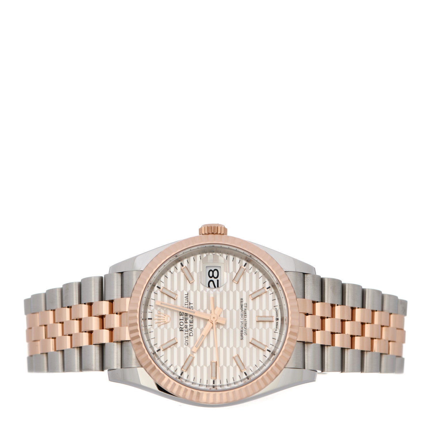 Rolex Stainless Steel 18K Everose Gold 36mm Oyster Perpetual Datejust Watch Silver Fluted 126231 2 of 5