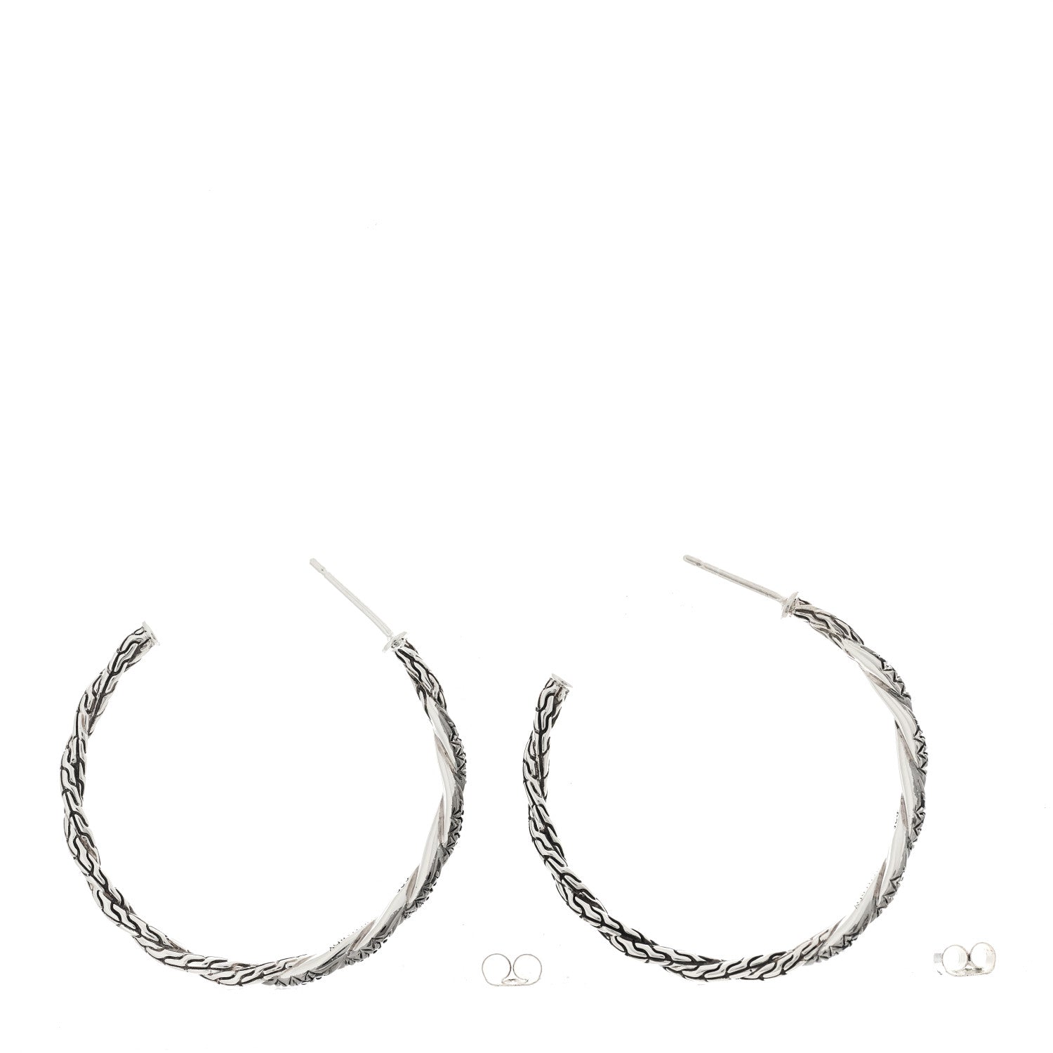 John Hardy Sterling Silver Black Sapphire Classic Chain Hoop Earrings 3 of 5