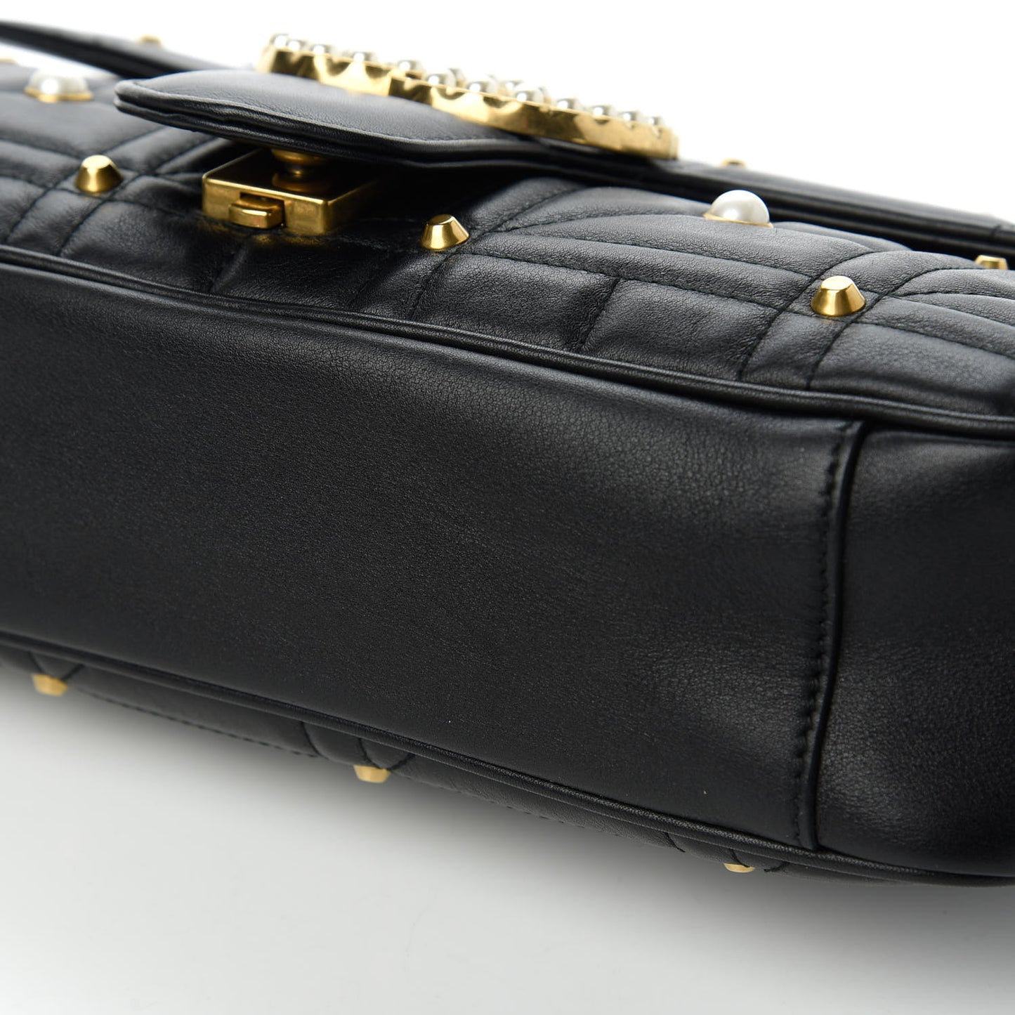 Calfskin Matelasse Studded Medium Pearly GG Marmont Shoulder Bag Black