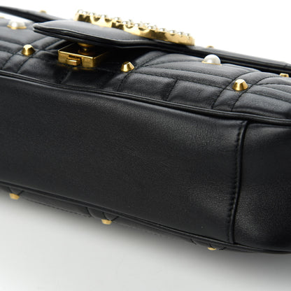 Gucci Calfskin Matelasse Studded Medium Pearly GG Marmont Shoulder Bag Black 11 of 13
