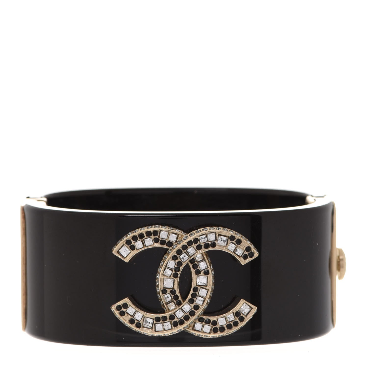 Chanel Resin Baguette Crystal CC Cuff Black 1 of 9