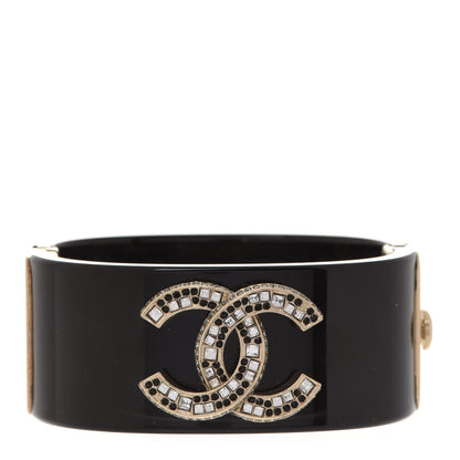 Chanel Resin Baguette Crystal CC Cuff Black 1 of 9