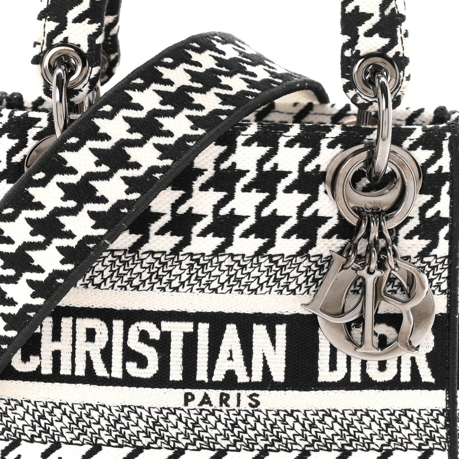 Christian Dior Canvas Houndstooth Embroidered Mini Lady D-Lite