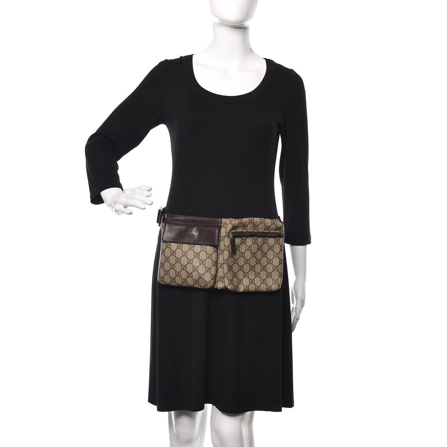 GG Plus Monogram Double Pocket Belt Bag Dark Brown