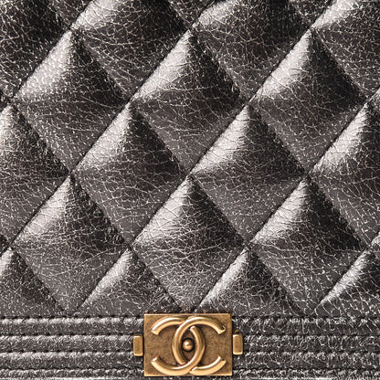 Chanel Cracked Metallic Calfskin Quilted Boy Wallet On Chain WOC Dark Silver 9 of 19