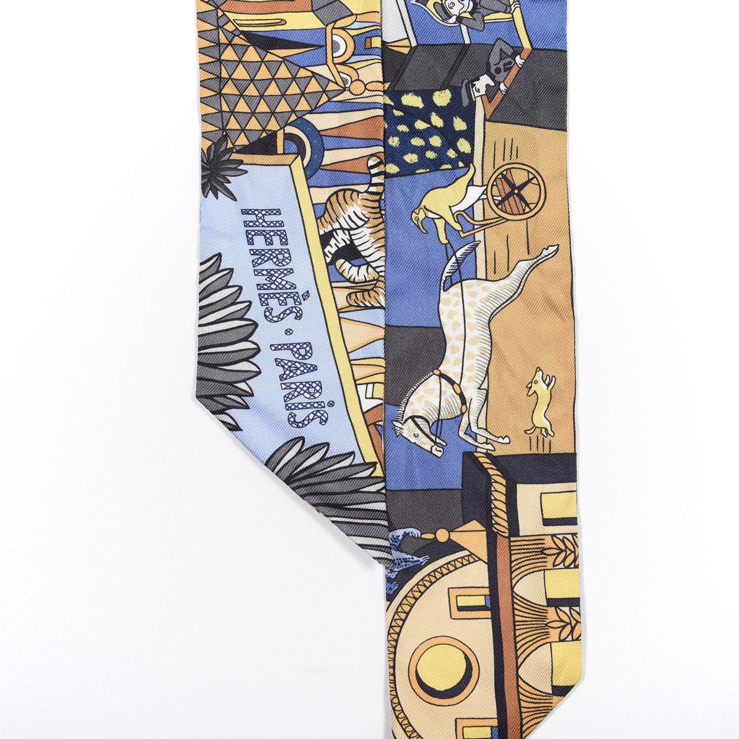 Hermes Silk Animapolis Twilly Ocre Bleu Vert 4 of 4