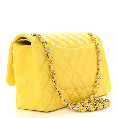 Chanel Lambskin Quilted Jumbo Double Flap Yellow 3 of 18