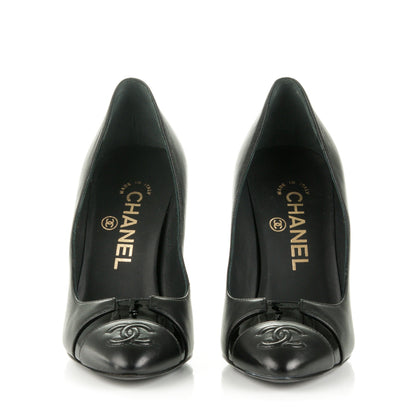 Chanel Lambskin Patent Cap Toe CC Pumps 35 Black 2 of 11