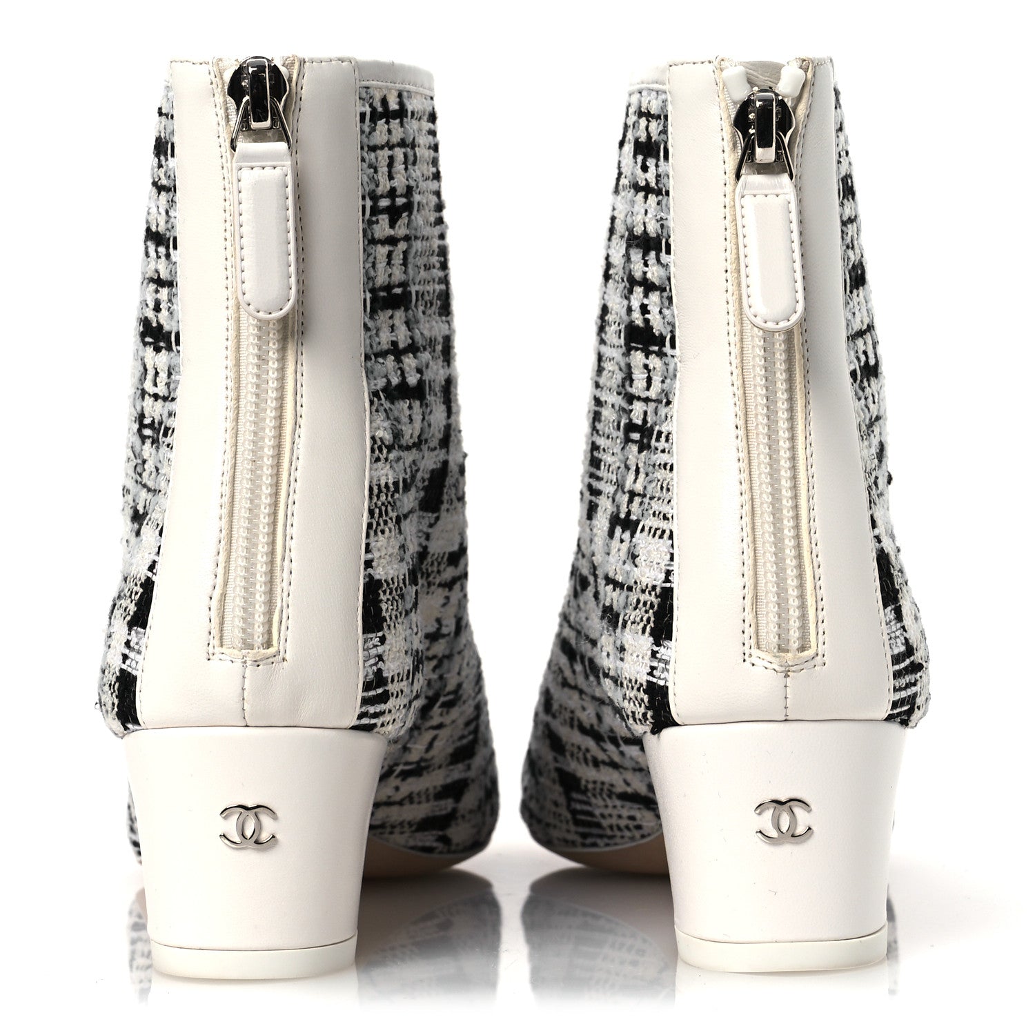 Chanel Tweed Lambskin Cap Toe CC Short Boots 38.5 White Black 6 of 12