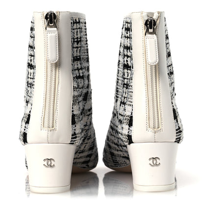 Chanel Tweed Lambskin Cap Toe CC Short Boots 38.5 White Black 6 of 12