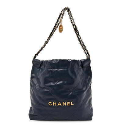 Chanel Shiny Calfskin Quilted Small Chanel 22 Navy 1 of 11