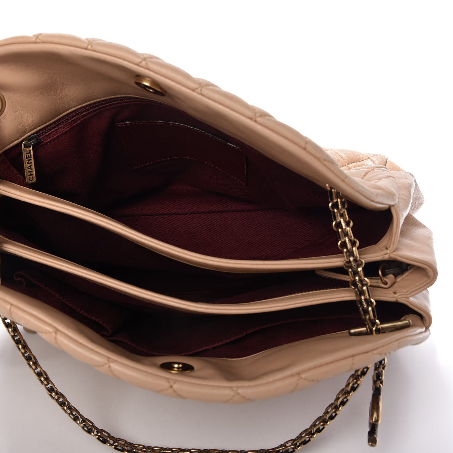 Lambskin Quilted Large Just Mademoiselle Bowling Bag Beige