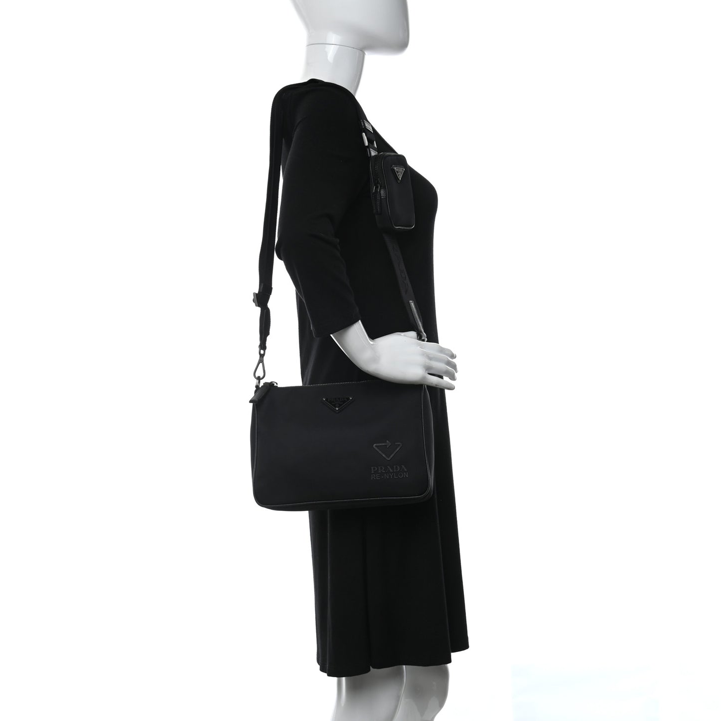Re-Nylon Saffiano Re-Edition 2000 Double Zip Crossbody Bag Black