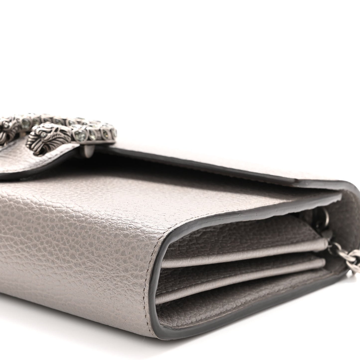 Dollar Calfskin Crystal Mini Dionysus Chain Wallet Dusty Grey Black Diamond