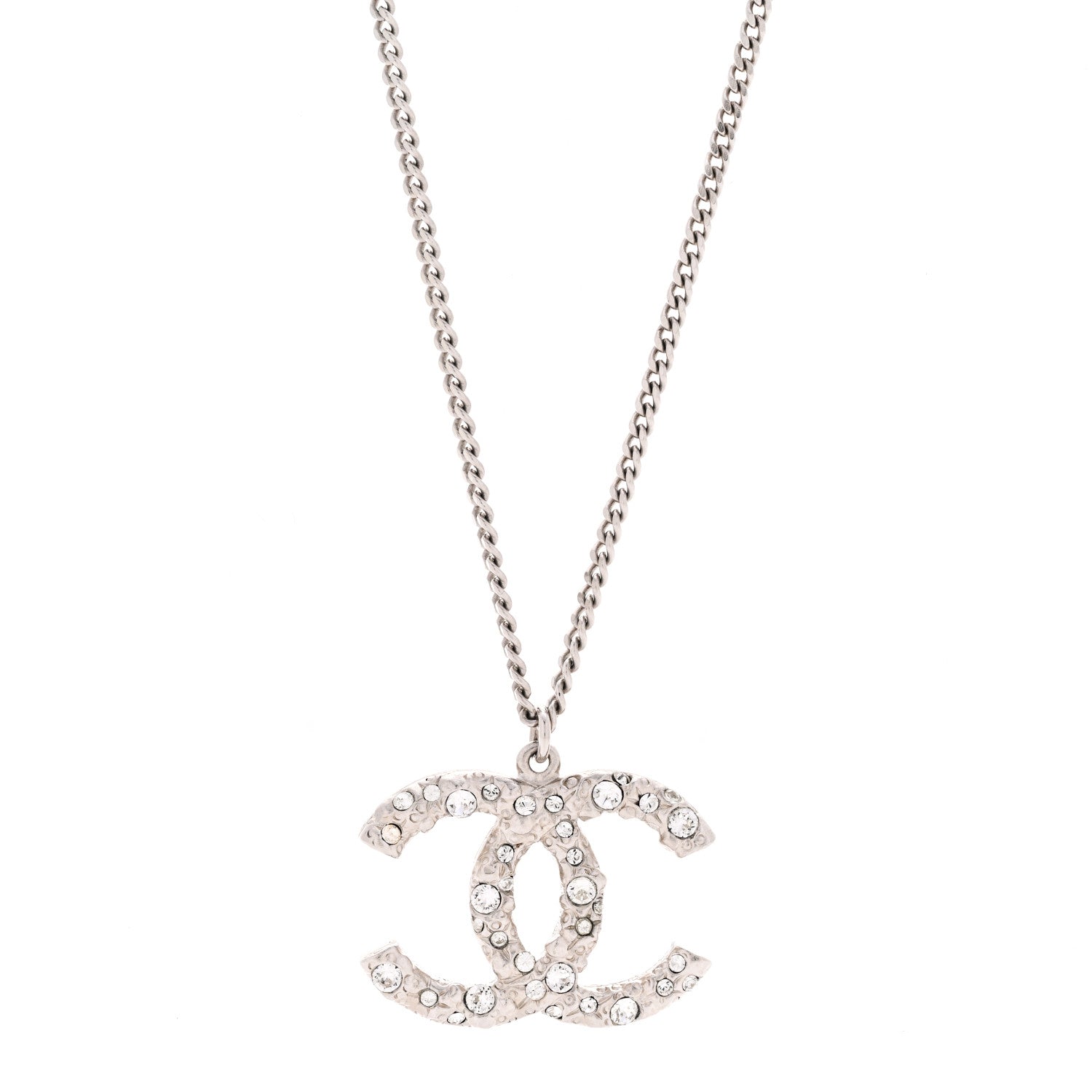 Chanel Crystal CC Pendant Necklace Silver 4 of 5