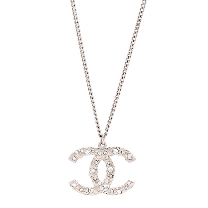 Chanel Crystal CC Pendant Necklace Silver 4 of 5