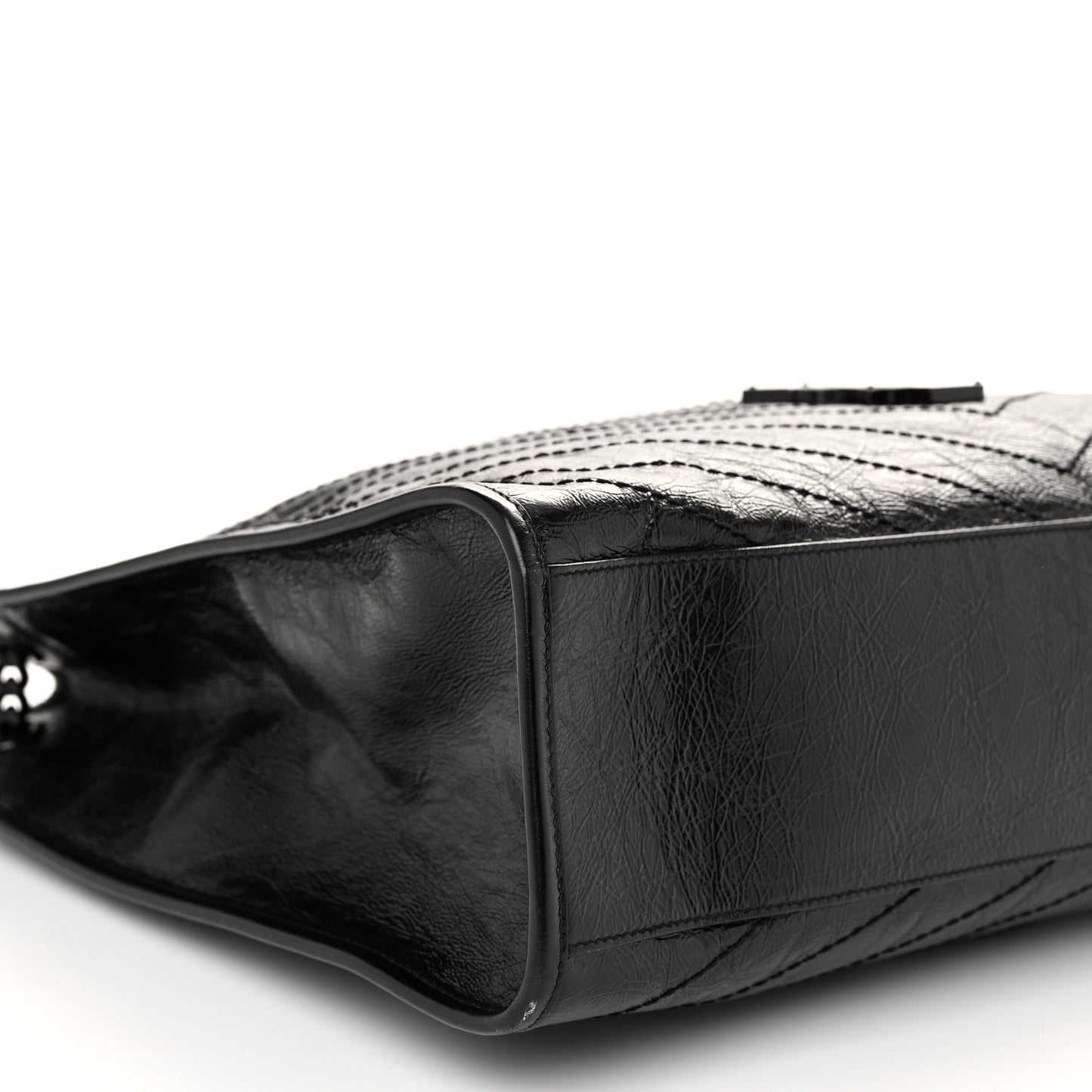 Crinkled Calfskin Matelasse Monogram Large Niki Shopper Tote Black