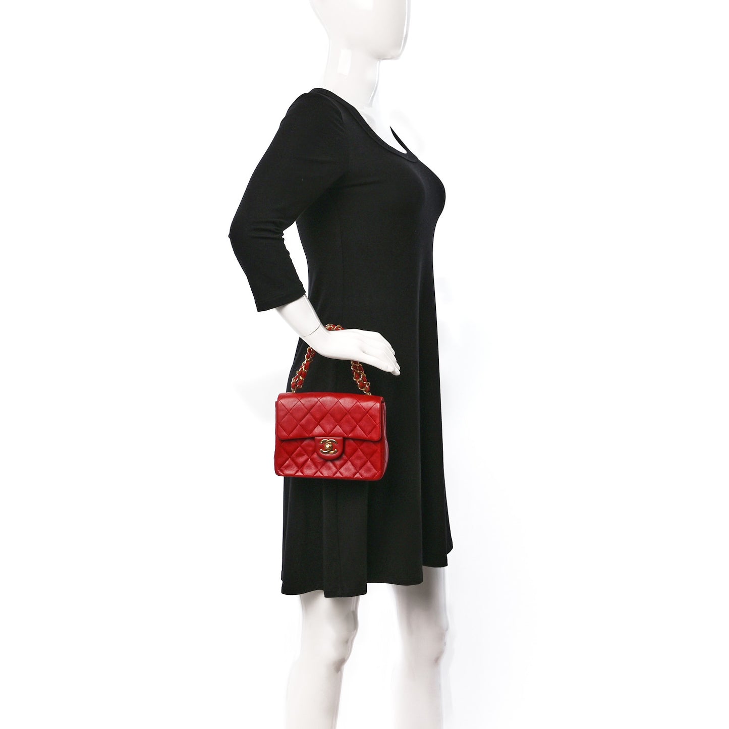 Lambskin Quilted Mini Square Flap Red