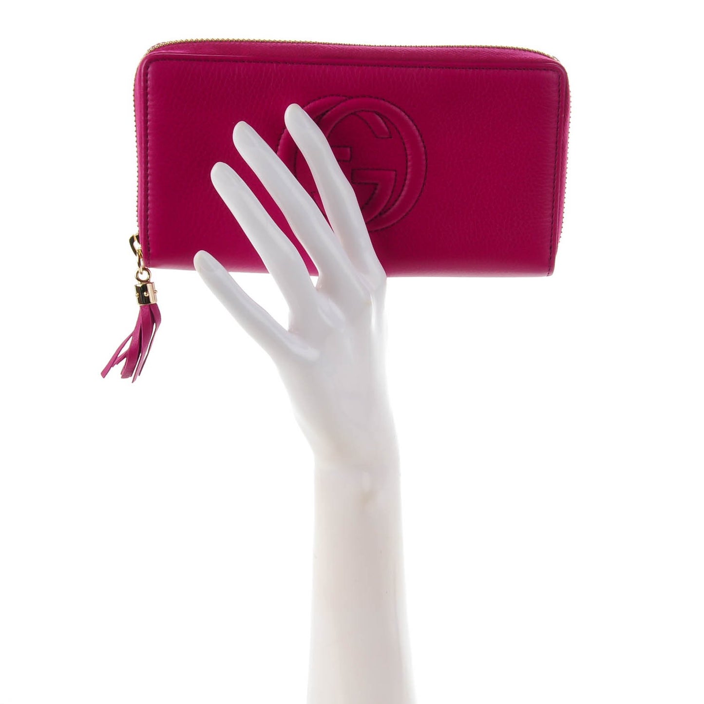 Pebbled Calfskin Soho Zip Around Wallet Bright Bougainvillea