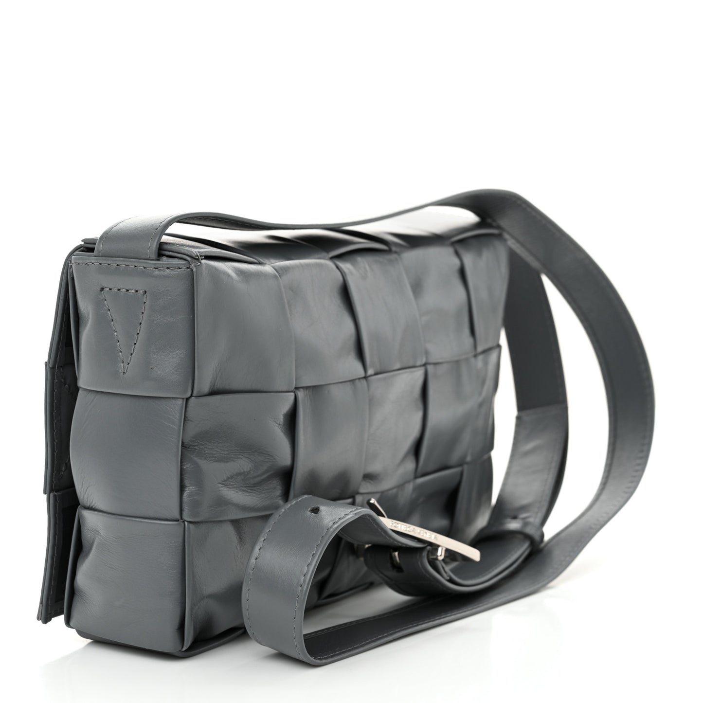 Paper Calfskin Maxi Intreccio Small Cassette Crossbody Bag Thunder