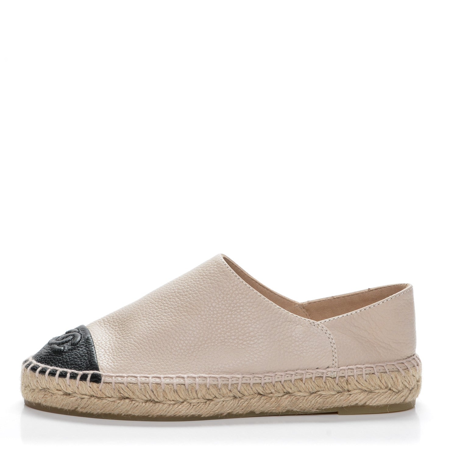 Chanel Grained Calfskin CC Espadrilles 35 Beige Black 1 of 7