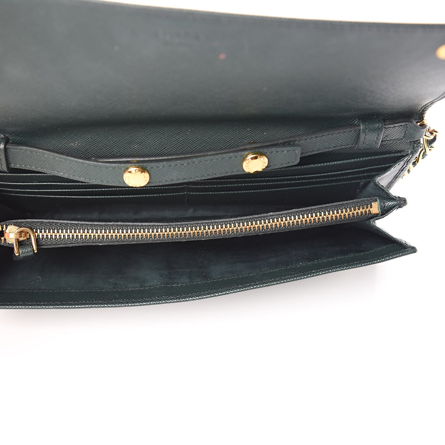 Saffiano Metal Oro Chain Wallet Smeraldo