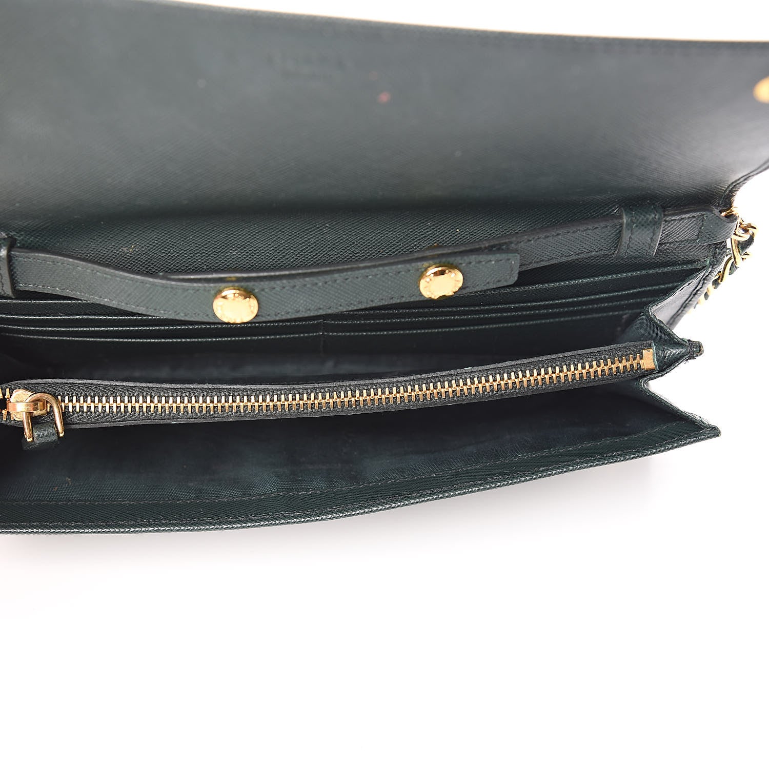 Prada Saffiano Metal Oro Chain Wallet Smeraldo 5 of 13