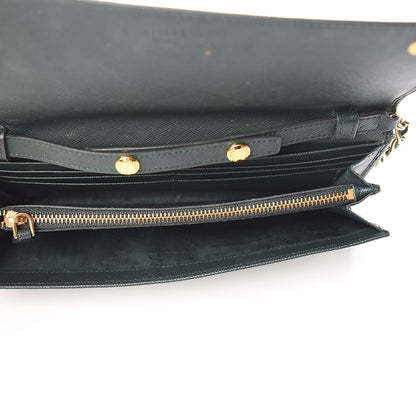 Prada Saffiano Metal Oro Chain Wallet Smeraldo 5 of 13