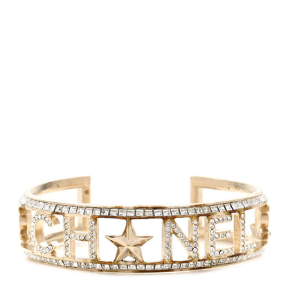 Chanel Crystal Baguette Logo Cuff Bracelet Gold 1 of 4