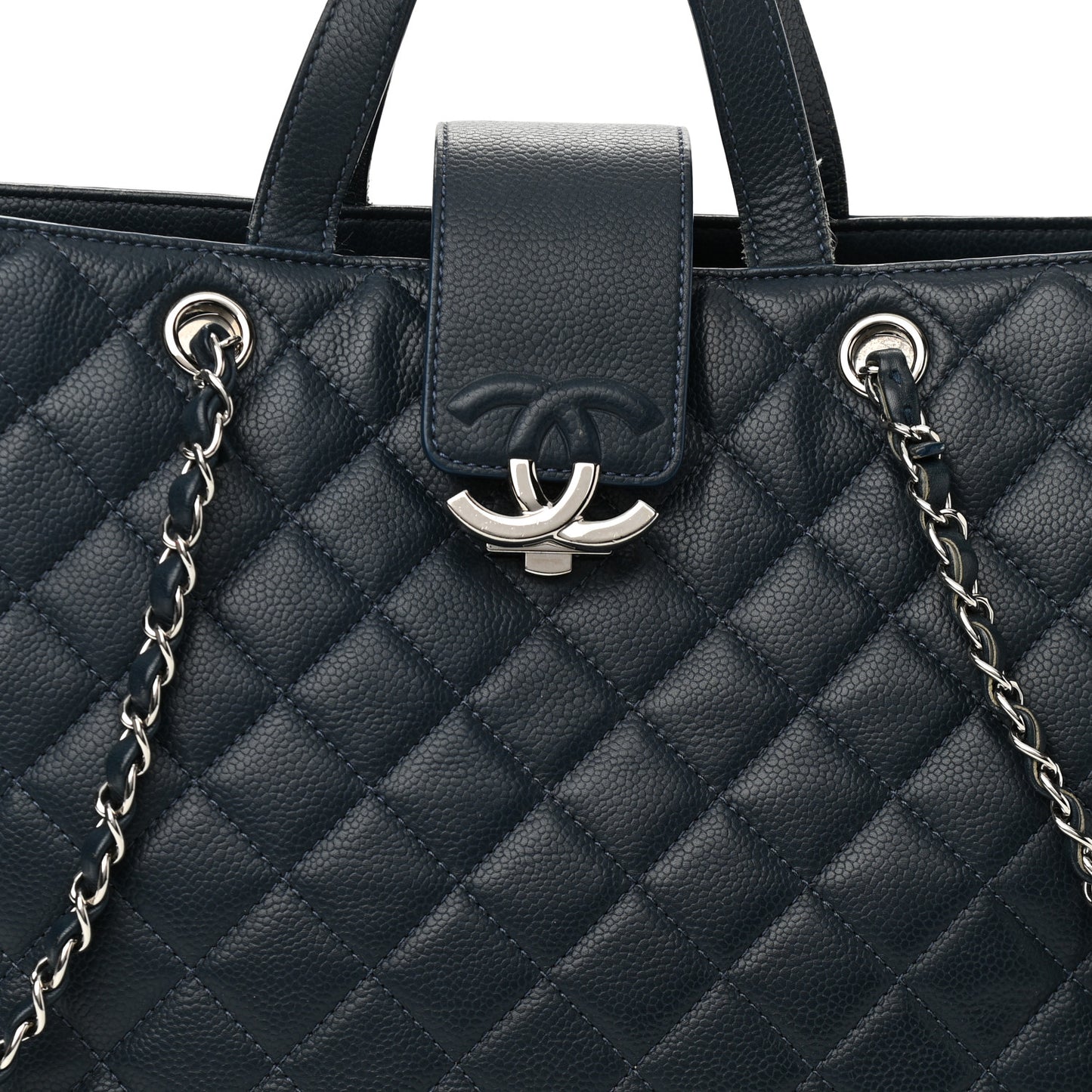 Caviar Quilted Large CC Box Shopping Tote Navy