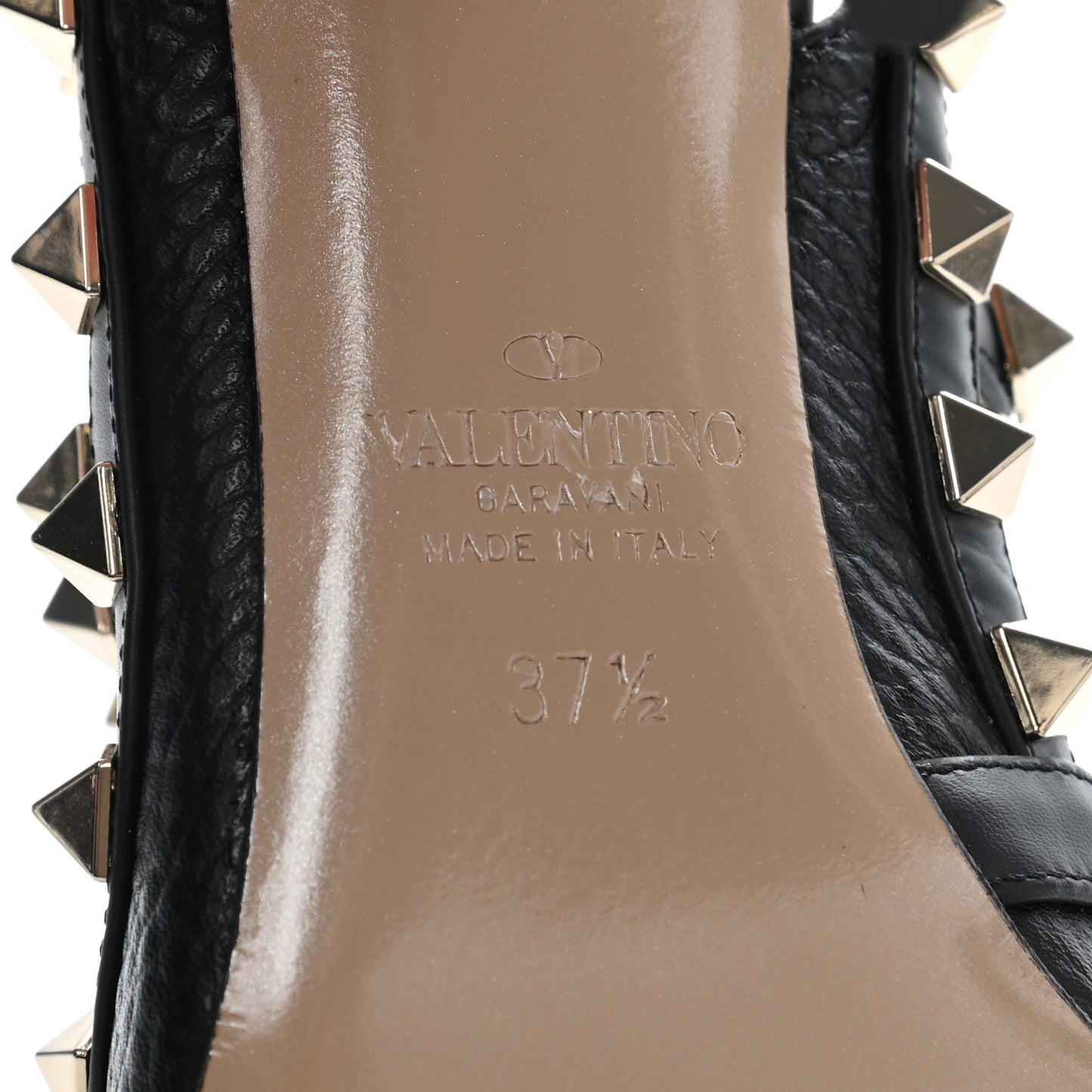 Pebbled Calfskin Rockstud Ankle Strap Pumps 37.5 Black