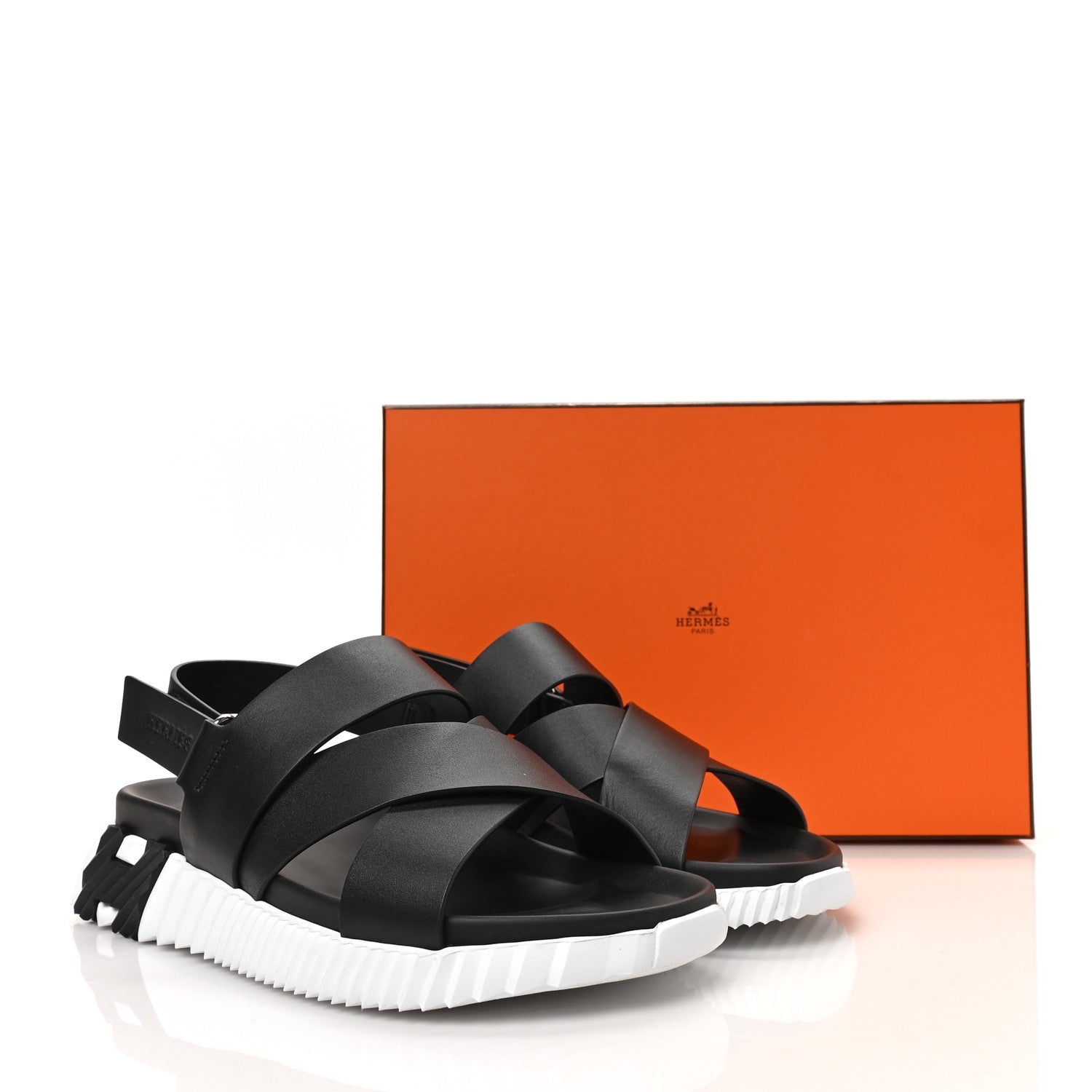 HERMES エレクトリック　39.5 Hermes Parachute Fabric Calfskin Womens Electric Sandals 39