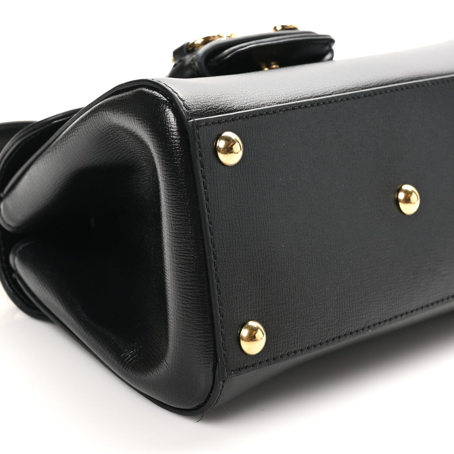 Glazed Textured Calfskin Mini Horsebit 1955 Top Handle Flap Bag Black