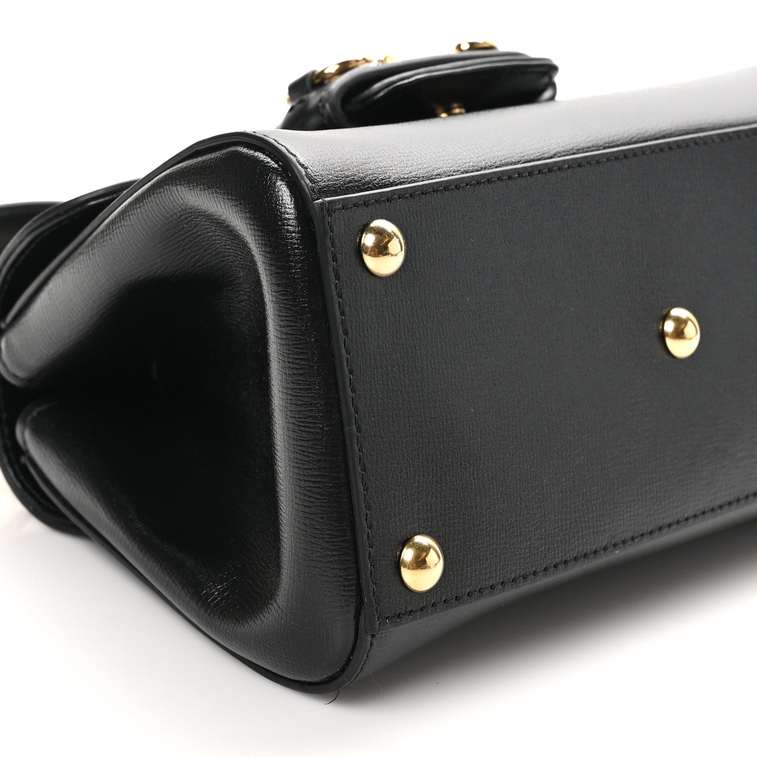 Gucci Glazed Textured Calfskin Mini Horsebit 1955 Top Handle Flap Bag Black 9 of 10
