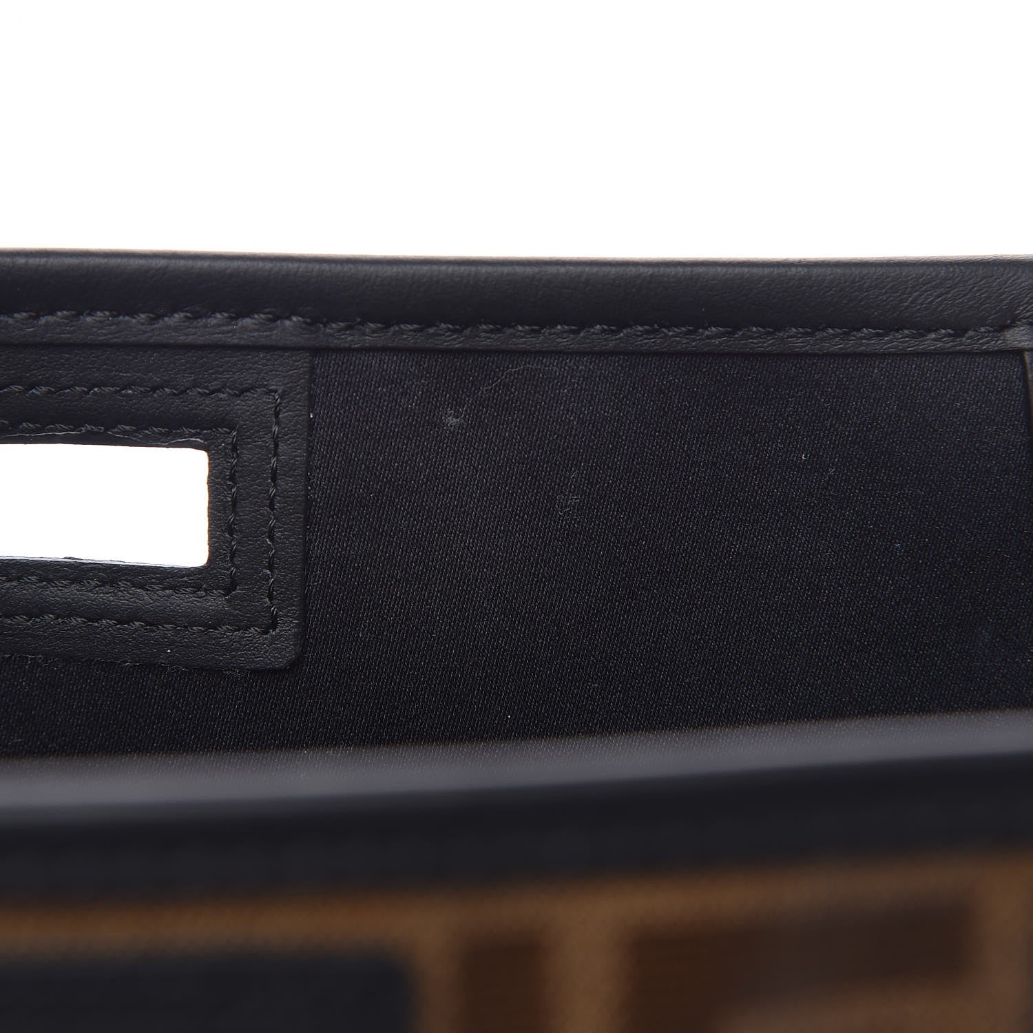 Fendi Glazed Fabric Vitello Century FF 1974 Stamp Patch Mini Peekaboo Defender Cover Mogano Panna Black 9 of 10