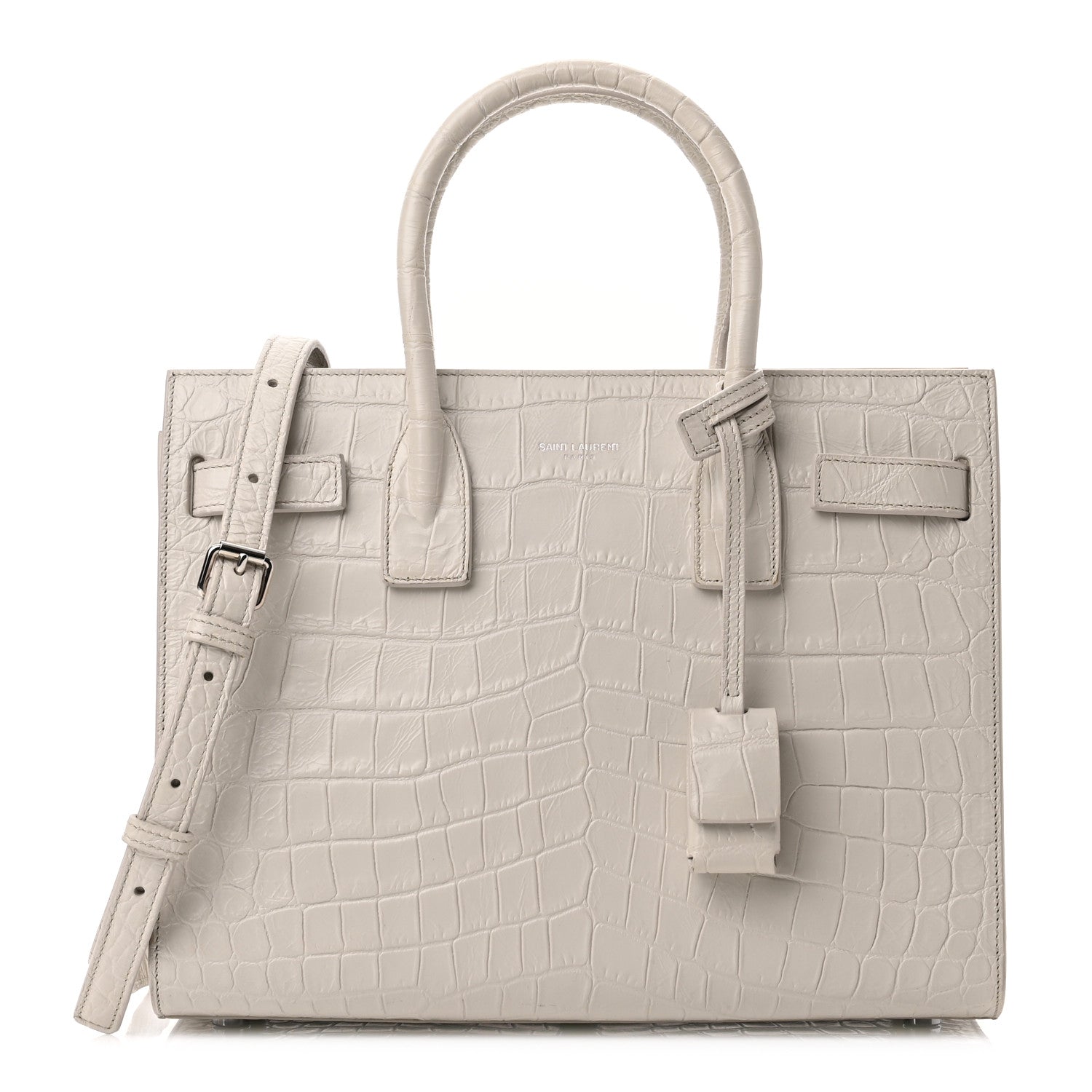 Saint Laurent Calfskin Crocodile Embossed Baby Sac De Jour Gris Perle 1 of 10
