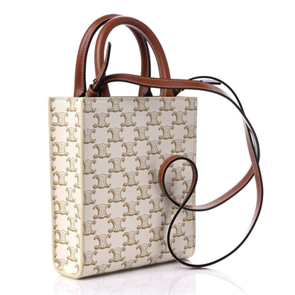 Celine Triomphe Canvas Calfskin Mini Vertical Cabas White 3 of 8