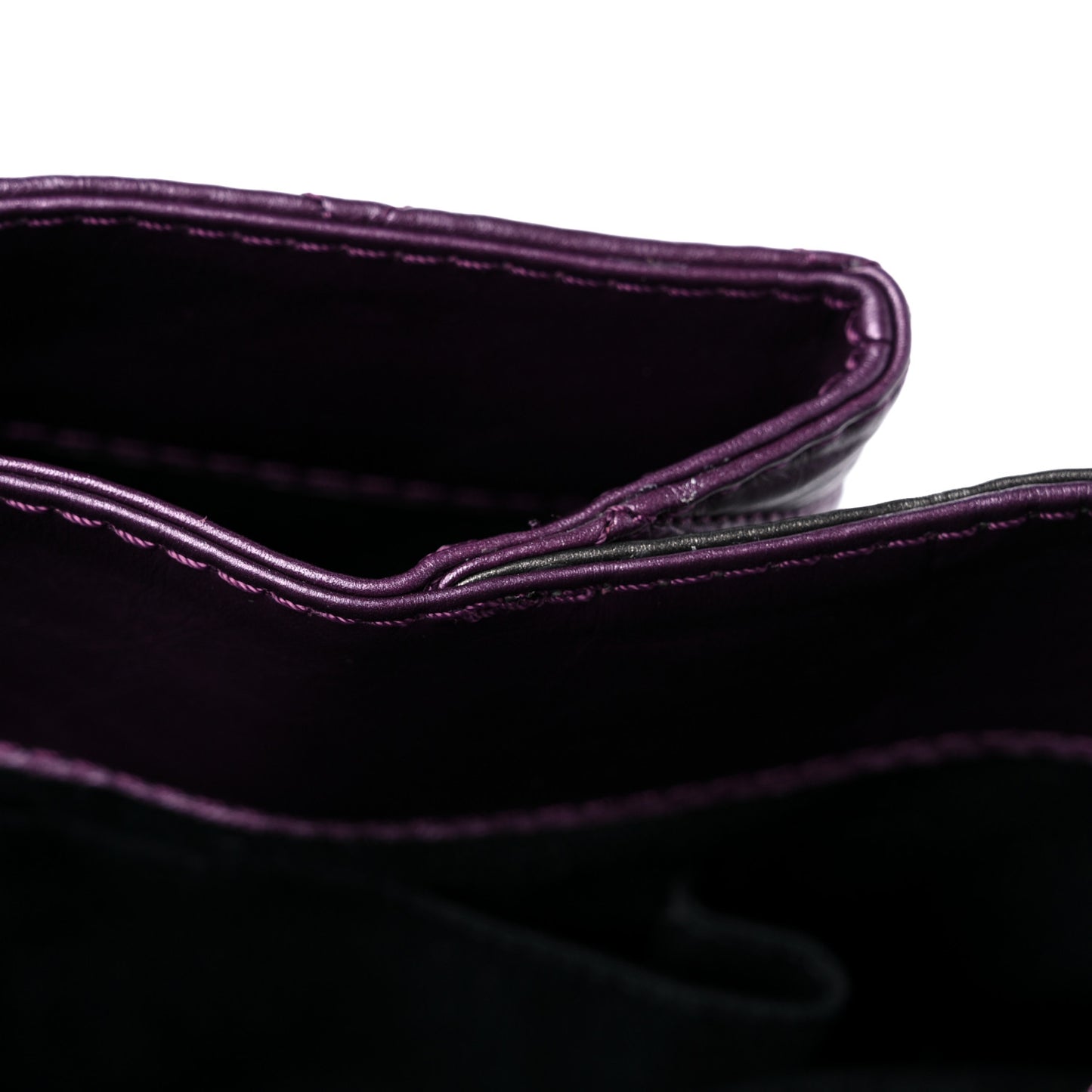 Metallic Calfskin Medium Lady Pearly Flap Dark Purple