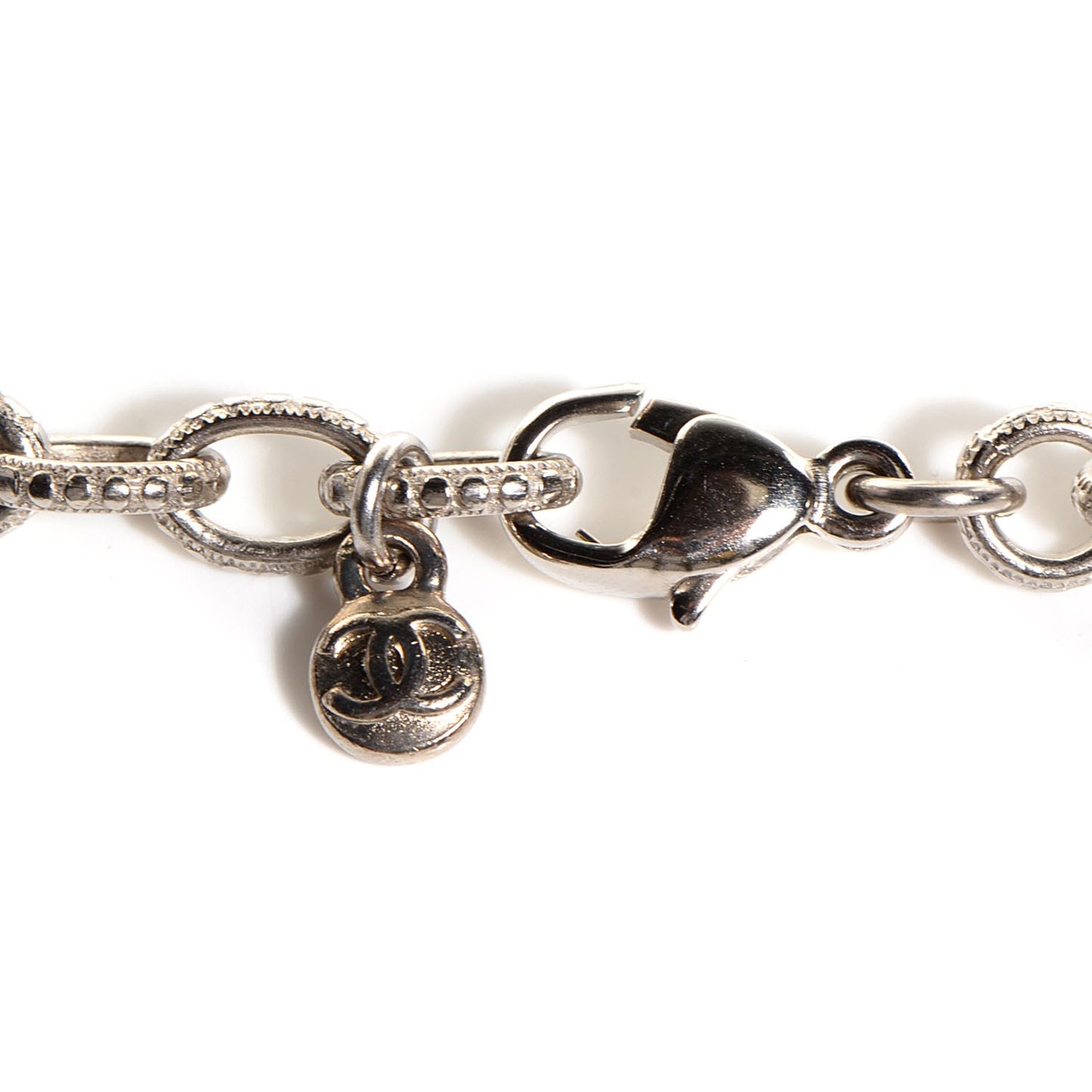 Crystal Heart Charm CC Necklace Silver Black