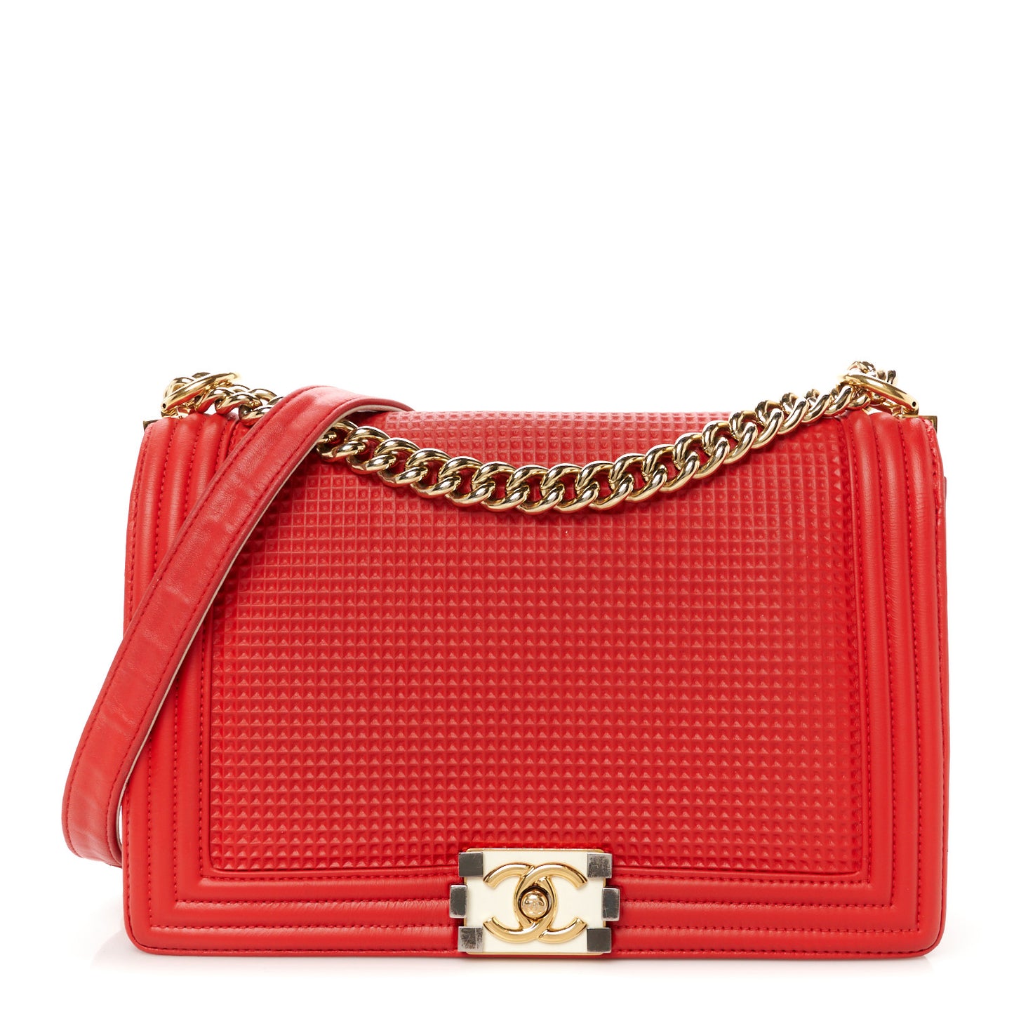 Lambskin Embossed New Medium Boy Cube Flap Red