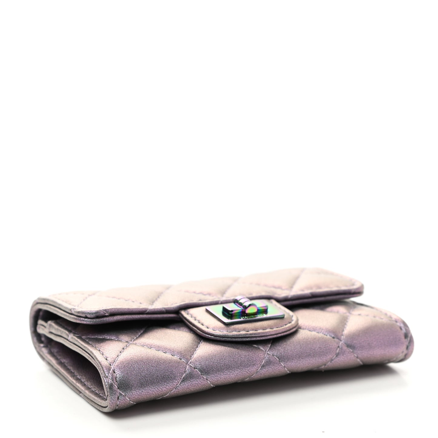 Iridescent Lambskin Quilted Reissue Flap Card Holder Light Purple