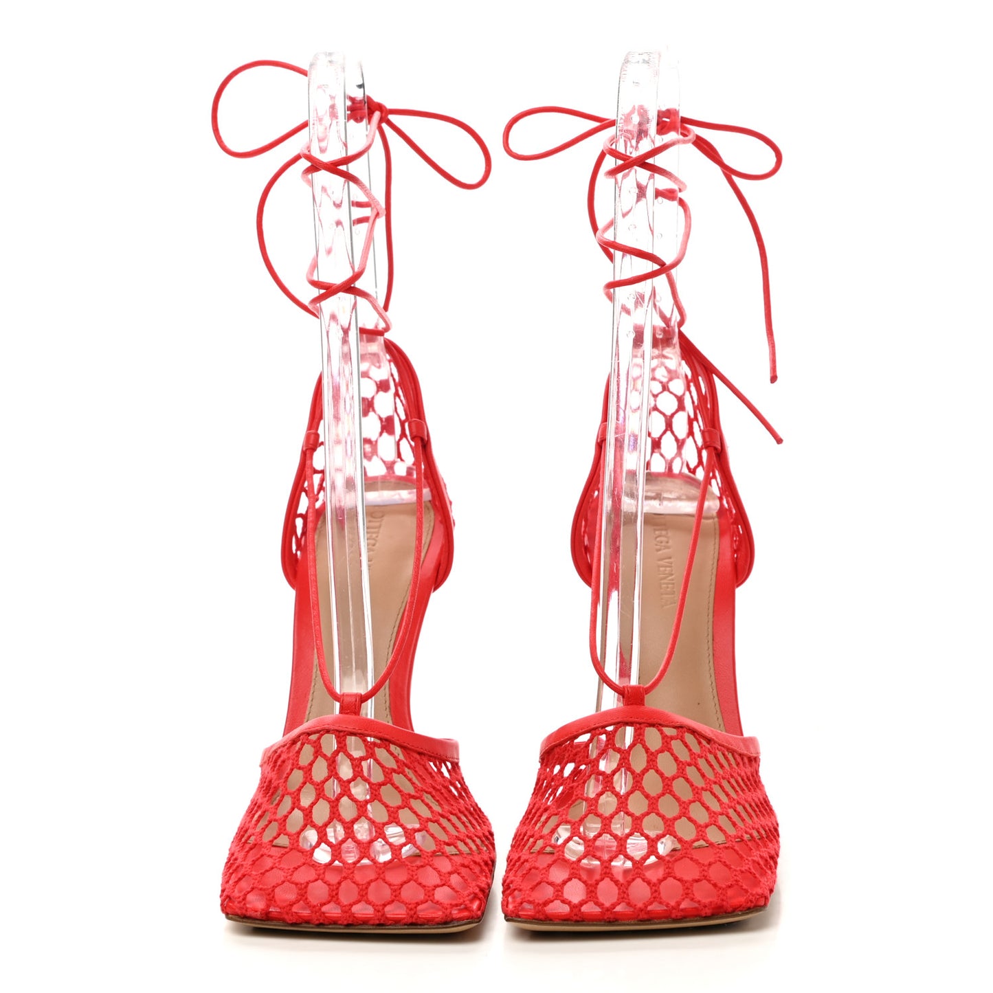 Mesh Nappa Stretch Ankle Tie Sandals 38 Tomato