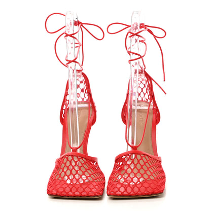 Bottega Veneta Mesh Nappa Stretch Ankle Tie Sandals 38 Tomato 4 of 9