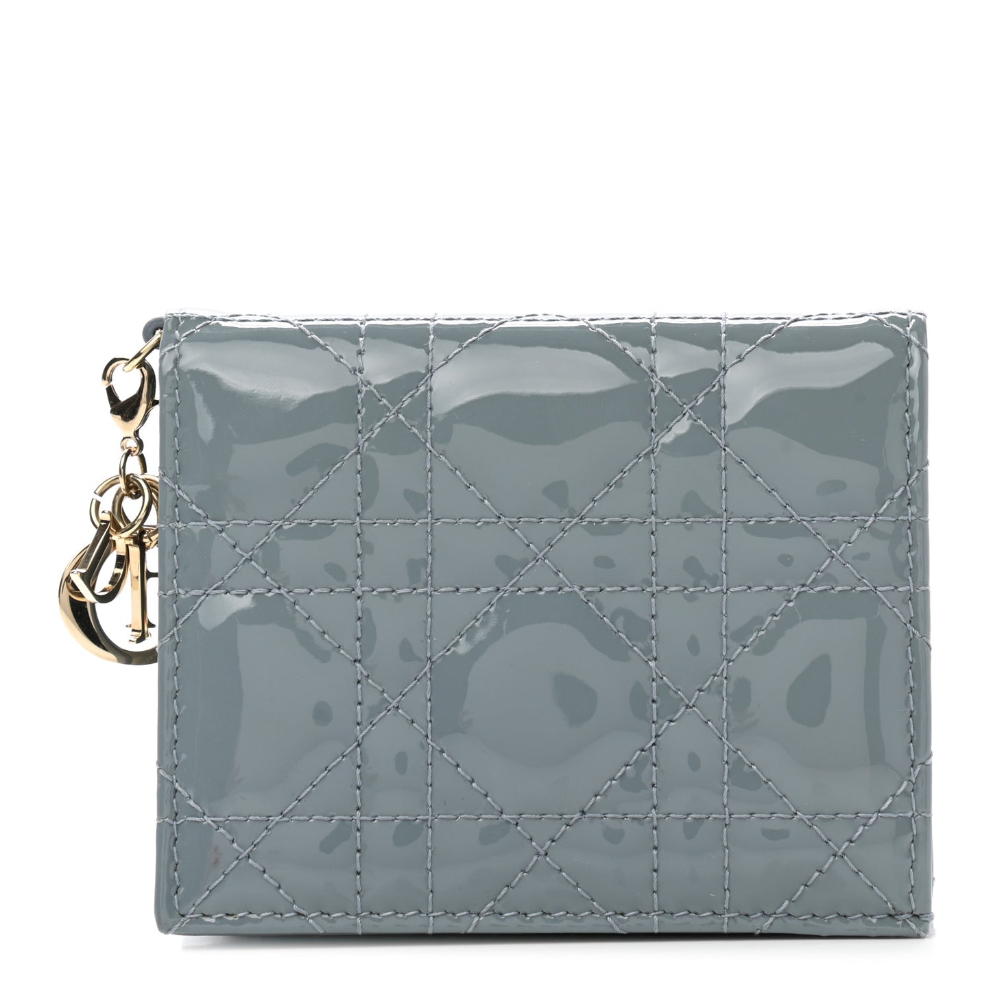 Patent Cannage Mini Lady Dior Wallet Gray Stone