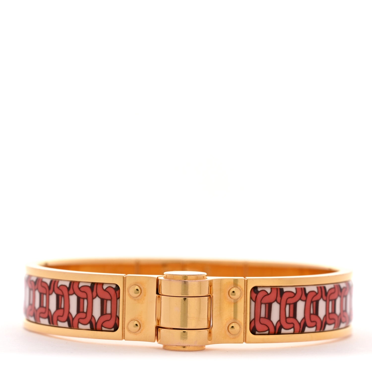 Hermes Enamel Printed Narrow Balades Equestres Positif Negatif Hinged Bracelet M 1 of 6