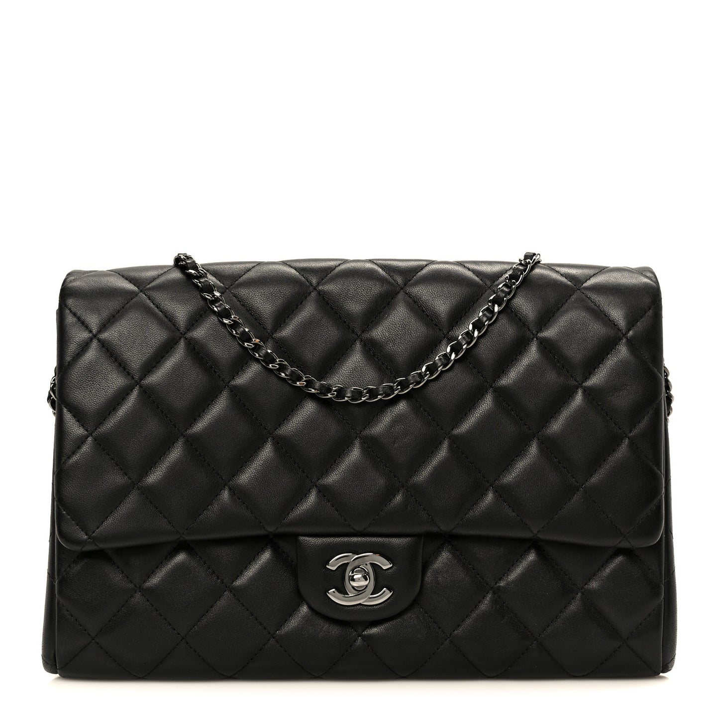 Lambskin Quilted Clutch With Chain Flap Black