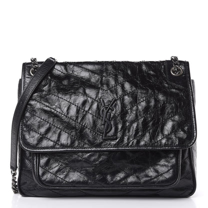 Saint Laurent Crinkled Calfskin Matelasse Monogram Large Niki Chain Satchel Black 1 of 13