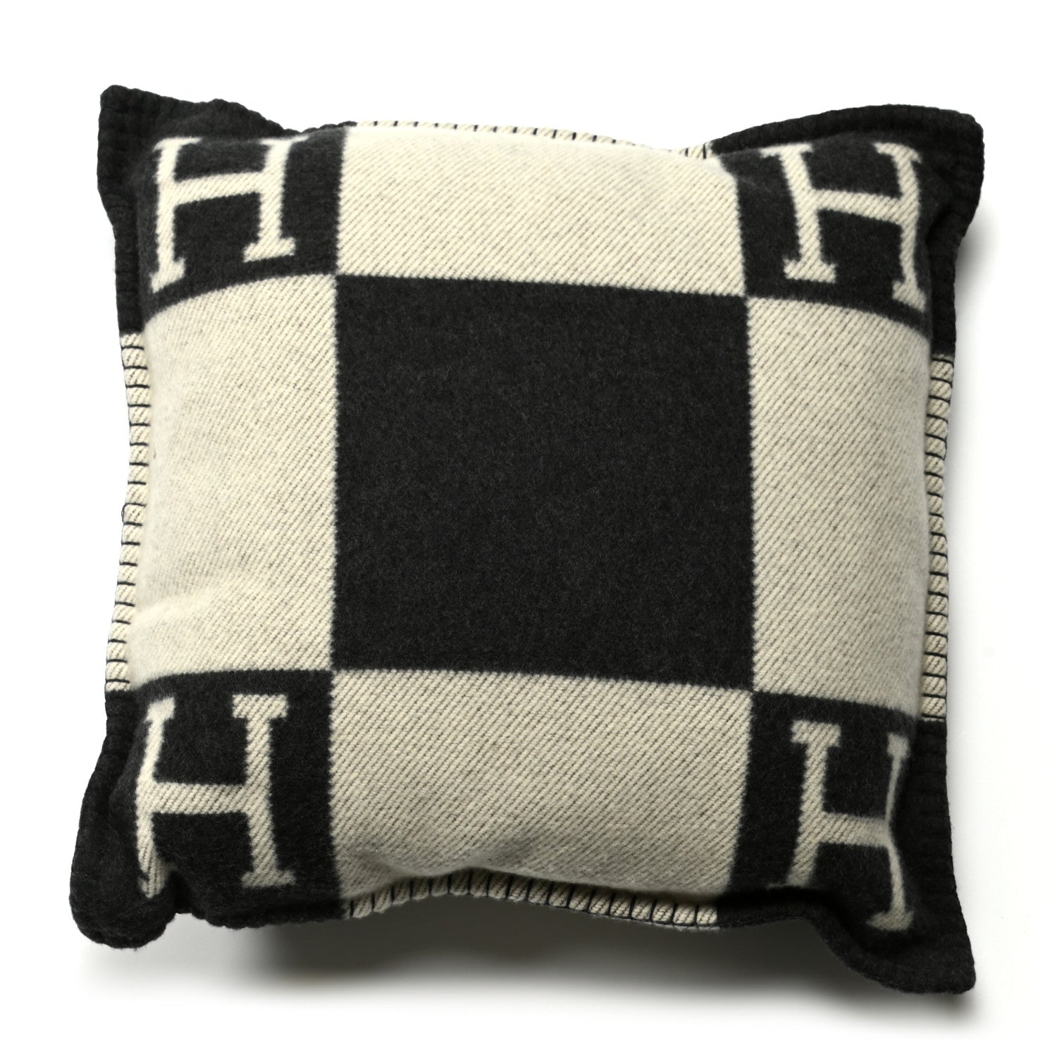 Hermes Wool Cashmere Avalon Pillow PM Ecru Gris Fonce 1 of 4