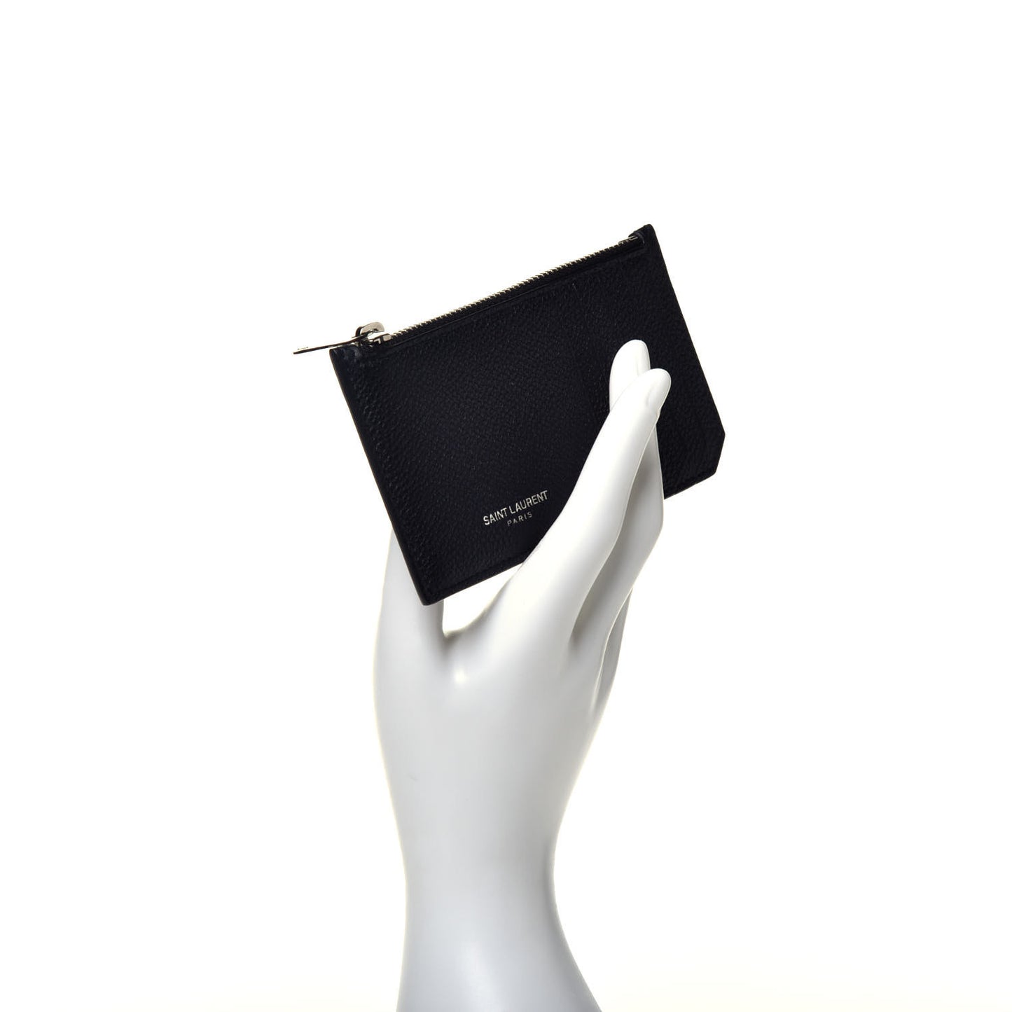 Grained Calfskin 5 Fragments Zip Pouch Card Holder Black