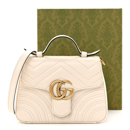 Gucci Calfskin Matelasse Mini GG Marmont Top Handle Shoulder Bag White 16 of 16